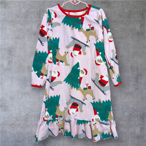CARTER'S Pink Christmas Nightgown Girls Size 4-5A Holiday Santa Pajamas Toddler
